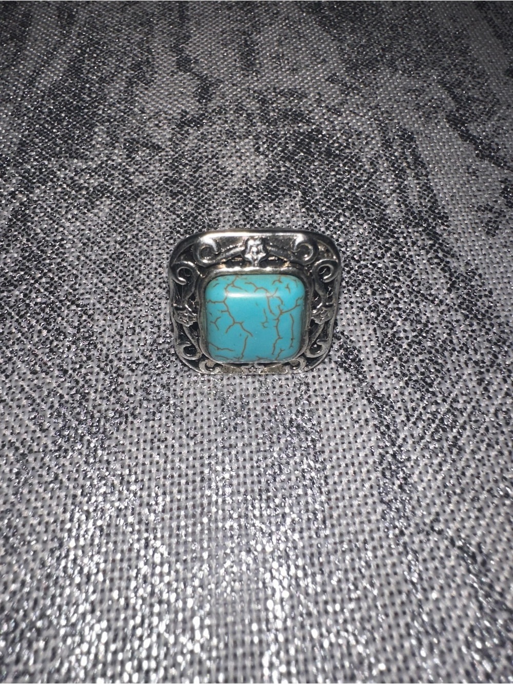 Turquoise Stone Silver-Tone Statement Ring